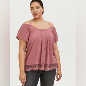 Torrid Women's Cold Shoulder Lace Hem Blouse – Size 2 Mauve